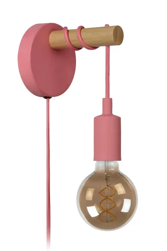 Бра с выключателем в розетку Paulien 08227/01/66 Lucide без плафона на 1 лампа, основание розовое в стиле современный  фото 2